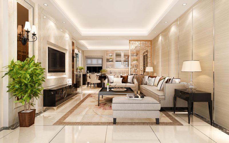 3d,Rendering,Modern,Dining,Room,And,Living,Room,With,Luxury